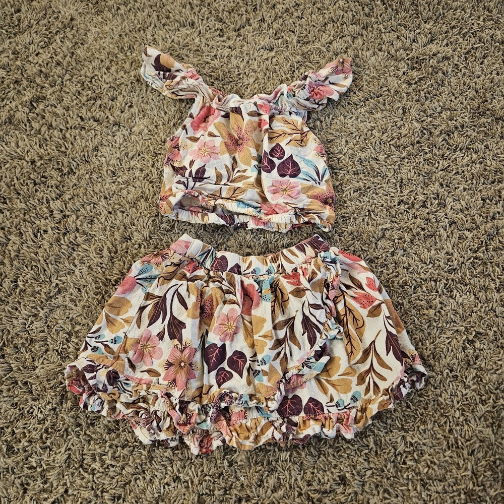 Sigrid Olsen Kids Size XS 4 Floral Matching Set Floral Skirt Top Linen Blend